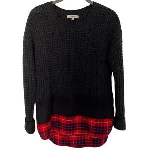 Madewell Cable Knit Merino Wool Sweater Woman’s Sz S Plaid Flannel Bottom